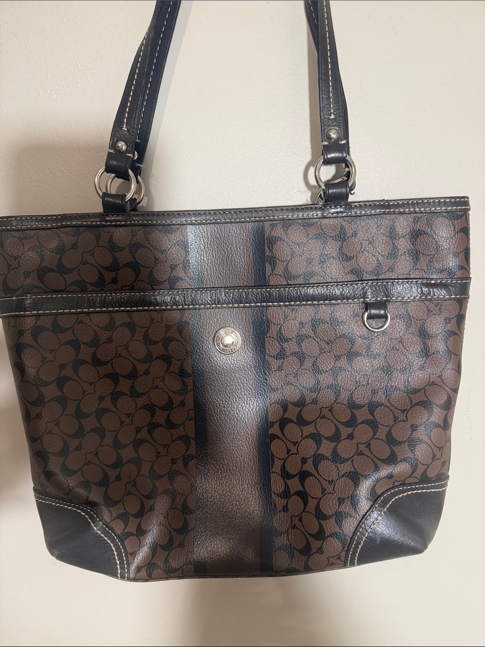 Coach Brown and Black Signature Canvas Tote